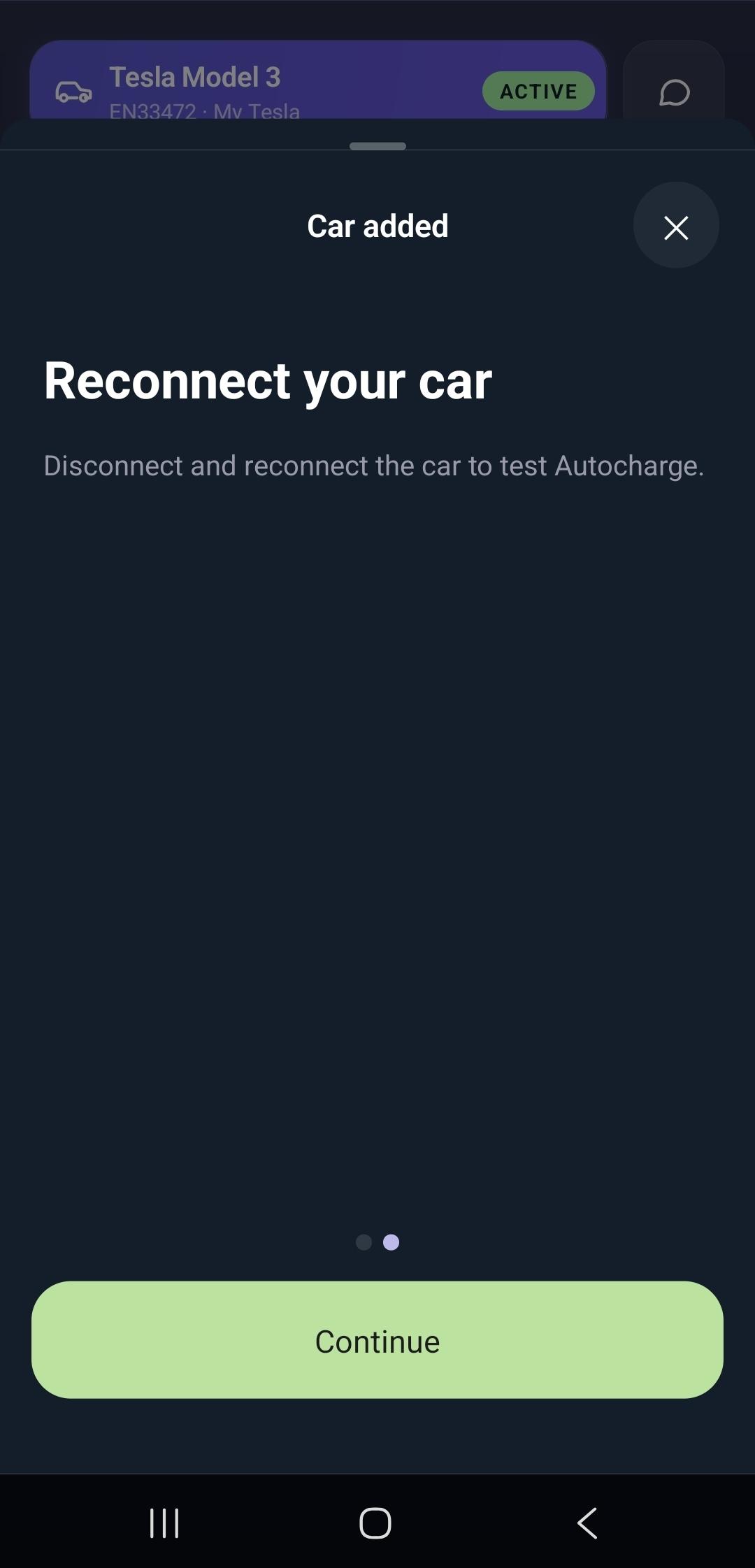The "Reconnect your car" screen prompting you to disconnect and reconnect